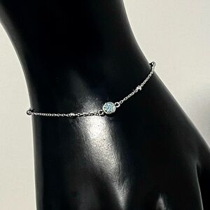 NEW Sterling Silver Cyan Blue Moissanite Diamond Bezel Satellite Chain Bracelet